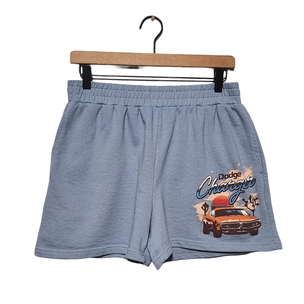 DODGE Charger Shorts Women's Size Small Blue Graphic Lounge Car Muscle Shorts